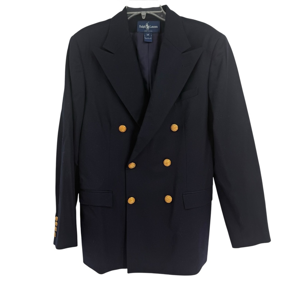 Ralph Lauren Blue Double-Breasted Blazer with Structured Shoulders